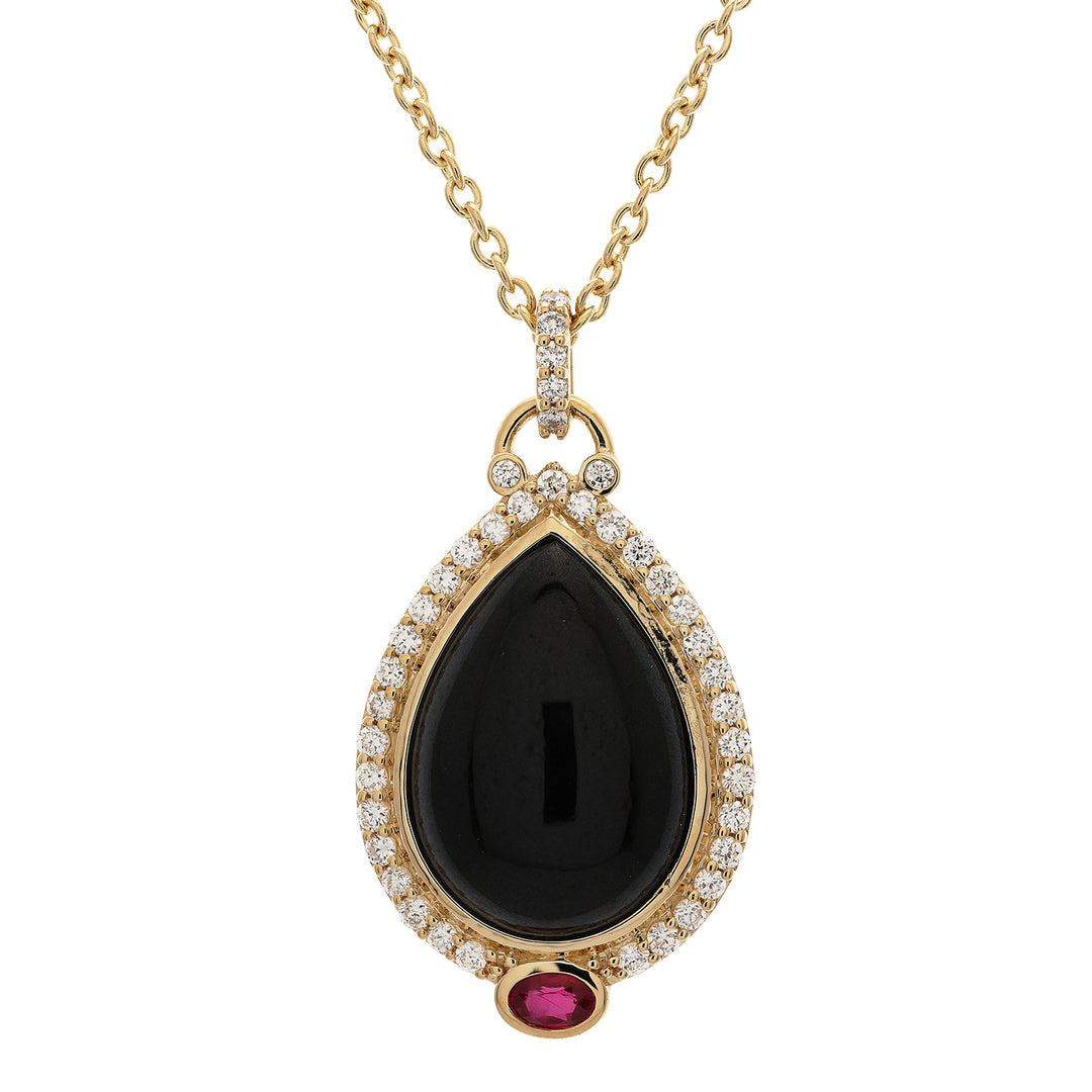 Gump's Signature Genevieve Pendant Necklace in Black Jade, Diamonds & Ruby