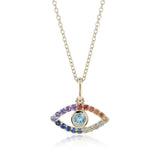 Evil Eye Pendant Necklace in Rainbow Sapphires & Swiss Blue Topaz