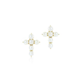 Cross Earrings in White Akoya Pearls