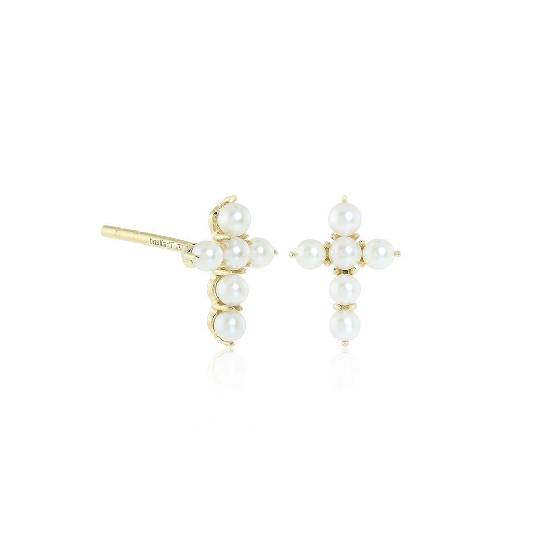 Gump's Signature Cross Earrings in White Akoya Pearls