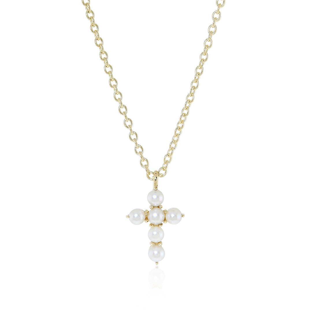 Gump's Signature Cross Pendant Necklace in White Akoya Pearls