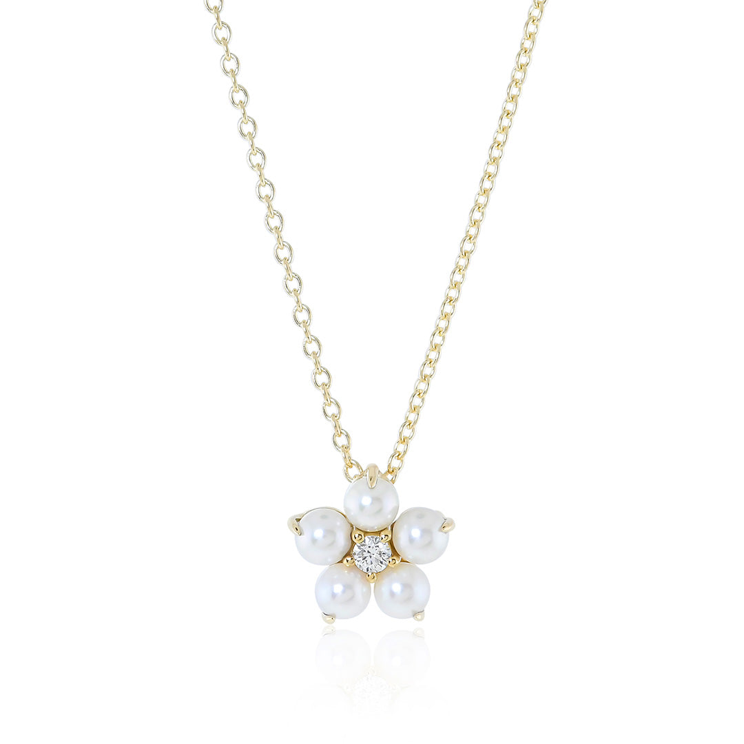 Gump's Signature Flower Pendant Necklace in White Akoya Pearls & Diamonds