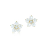 Flower Earrings in White Akoya Pearls & Diamonds