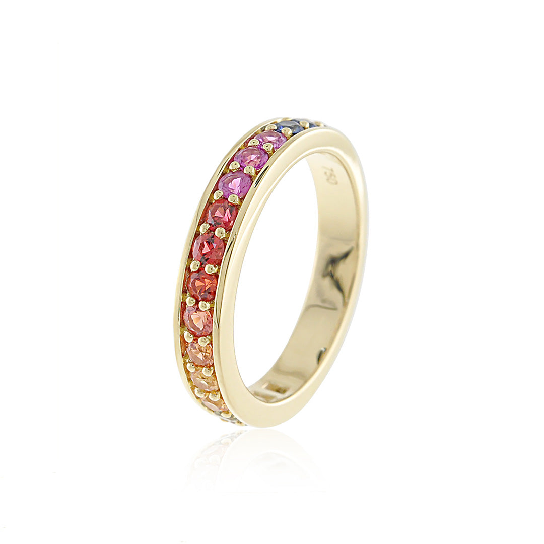 Crescent Ring in Rainbow Sapphires