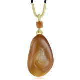 White & Honey Nephrite Jade Carved Pendant Necklace