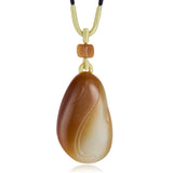 White & Honey Nephrite Jade Carved Pendant Necklace