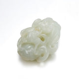 White Nephrite Jade Carved Bat & Flower Decorative Object