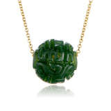 Green Nephrite Jade Dragon Ball Pendant Necklace