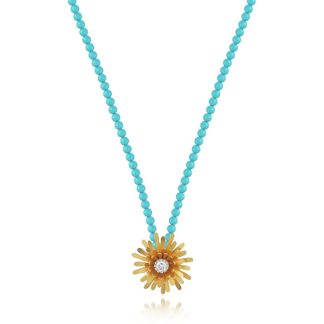 TW McClelland Diamond Dandelion & Turquoise Bead Necklace