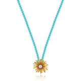 Diamond Dandelion & Turquoise Bead Necklace