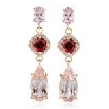 Morganite & Garnet Drop Earrings