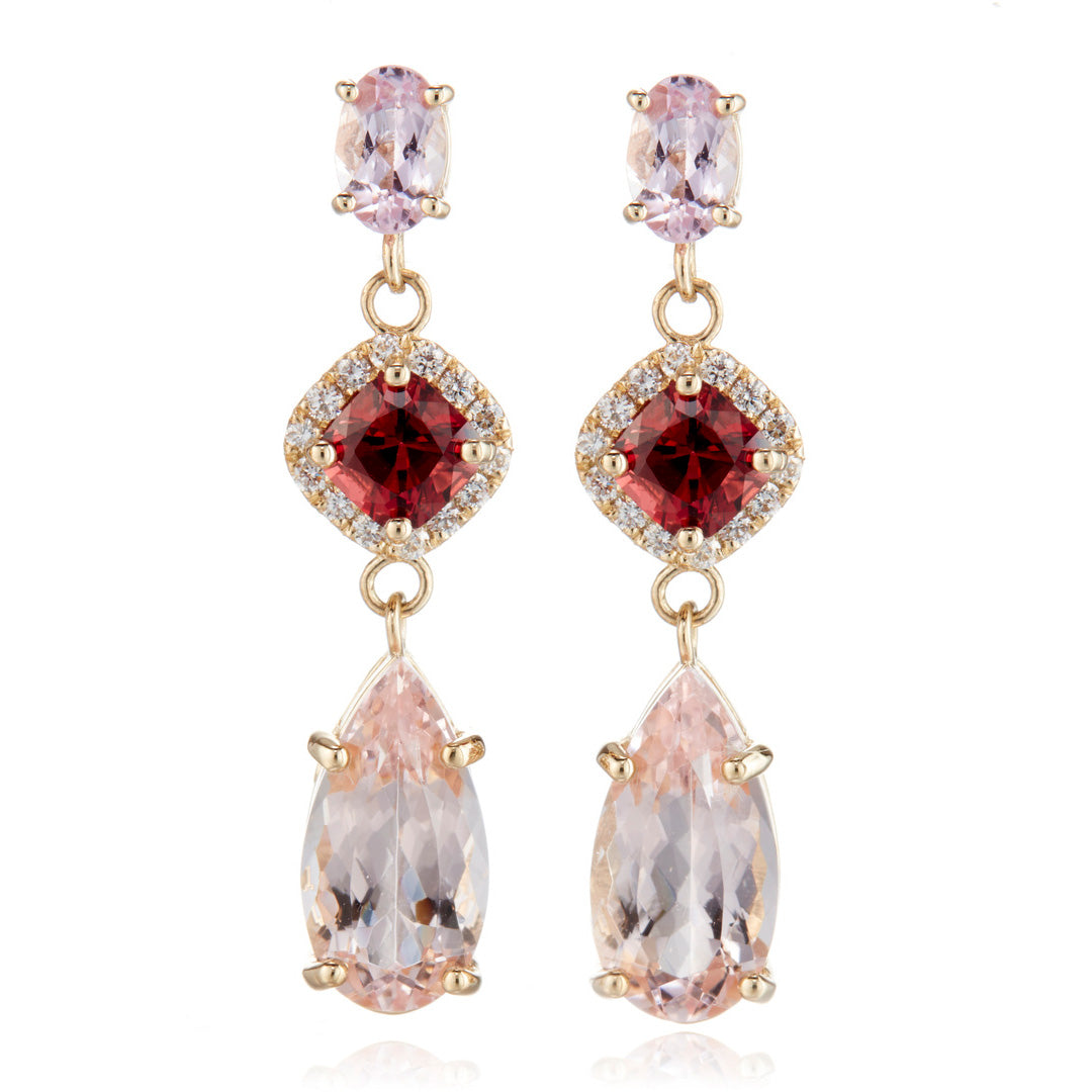 Morganite & Garnet Drop Earrings