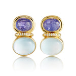 Swiss Blue Topaz & Tanzanite Double Cabochon Earrings