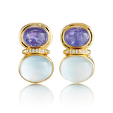 Swiss Blue Topaz & Tanzanite Double Cabochon Earrings