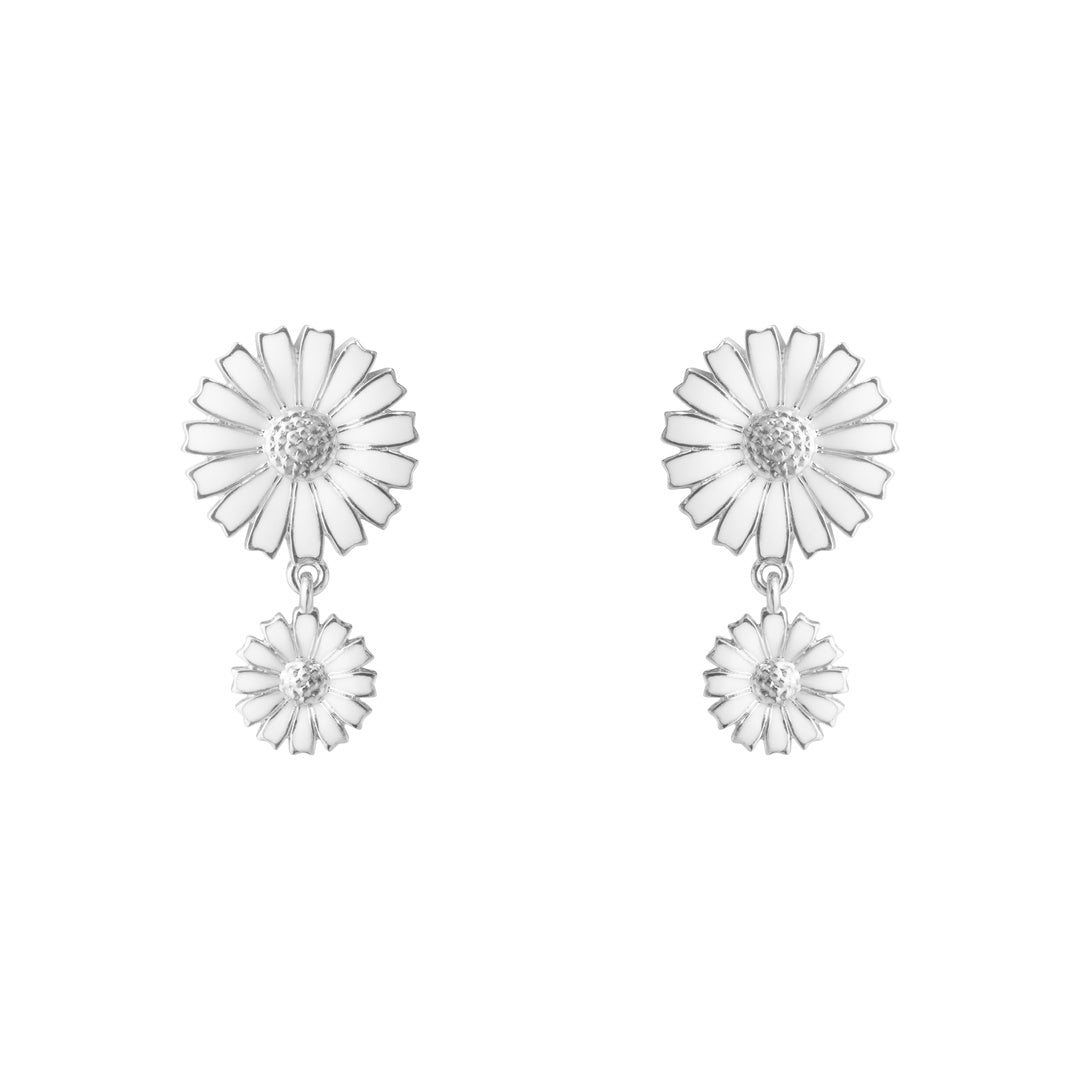 Georg Jensen White Daisy Double Drop Earrings