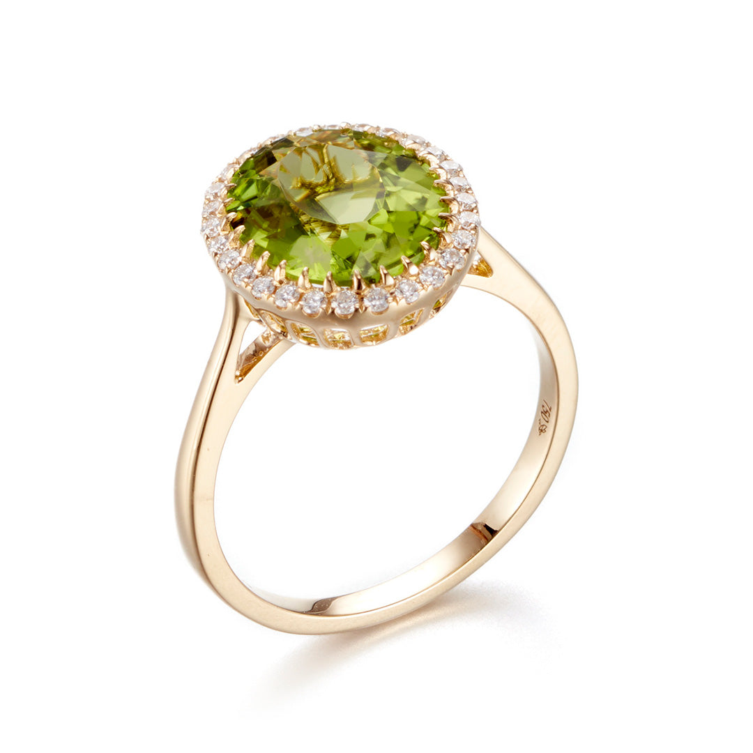 Doves Peridot & Diamond Oval Ring