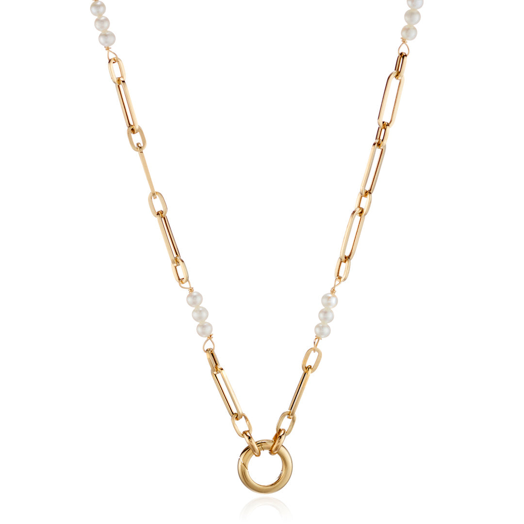 Doves Pearl Charm Ring Necklace