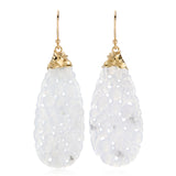 Carved Icy White Jade Drop Earrings