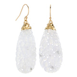 Carved Icy White Jade Drop Earrings