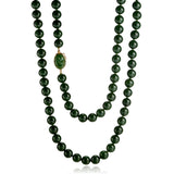 10mm Green Jade Bead Long Necklace with Pixiu Clasp