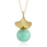 Ginkgo Leaf & Apple Green Jade Pendant Necklace