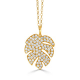 Diamond Tropical Leaf Pendant Necklace