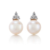 Madison Earrings in White Akoya Pearls & Diamonds