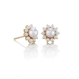 Flower Earrings in White Akoya Pearls