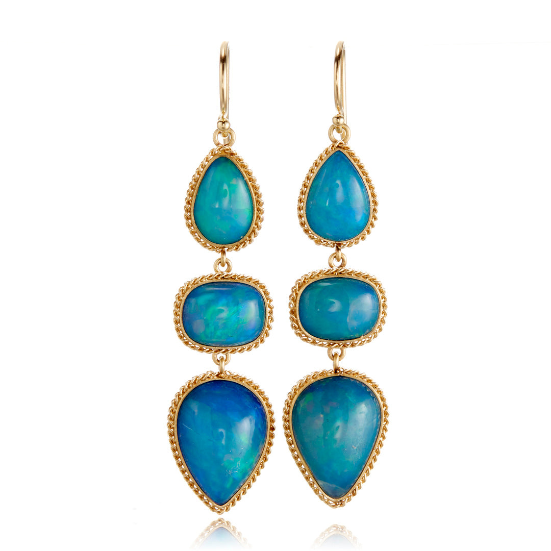 Amáli Three-Stone Blue Opal Earrings