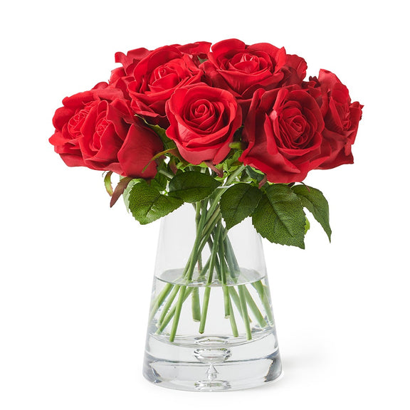 Red Roses in Glass Vase