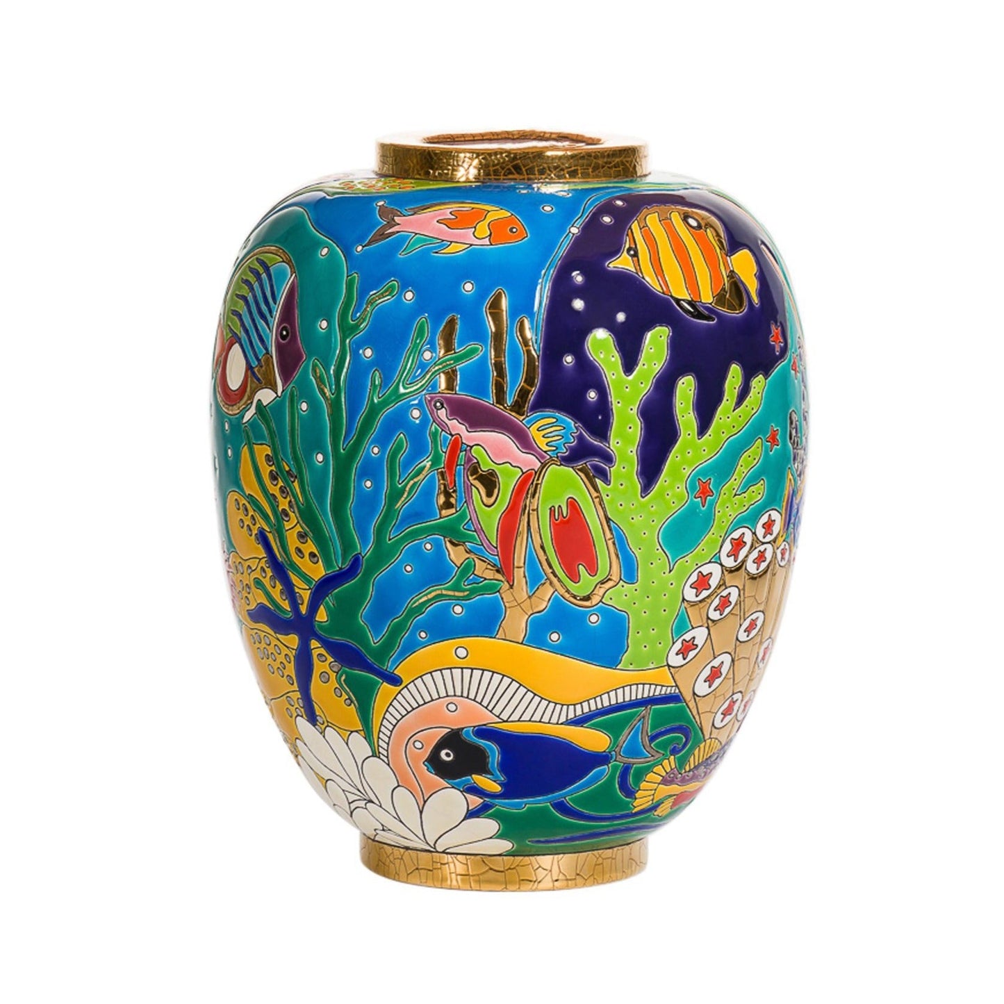 Emaux de Longwy Small Vase Neo "Aquatropicale"