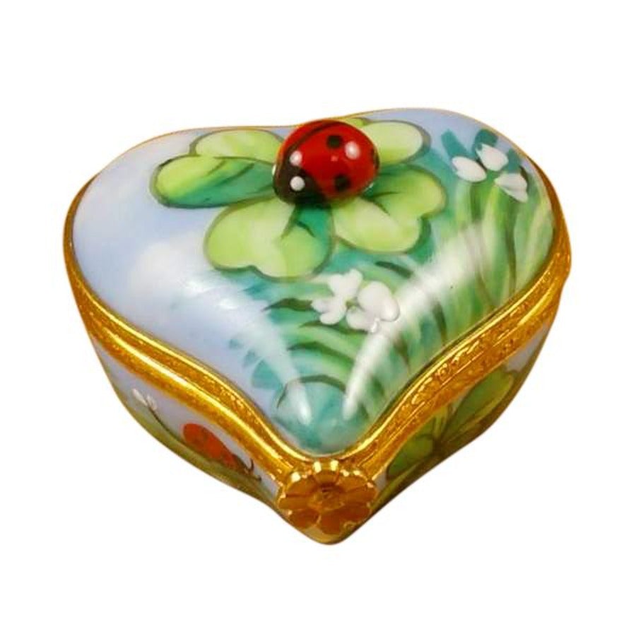 Ladybug on Four-Leaf Clover Heart Limoges