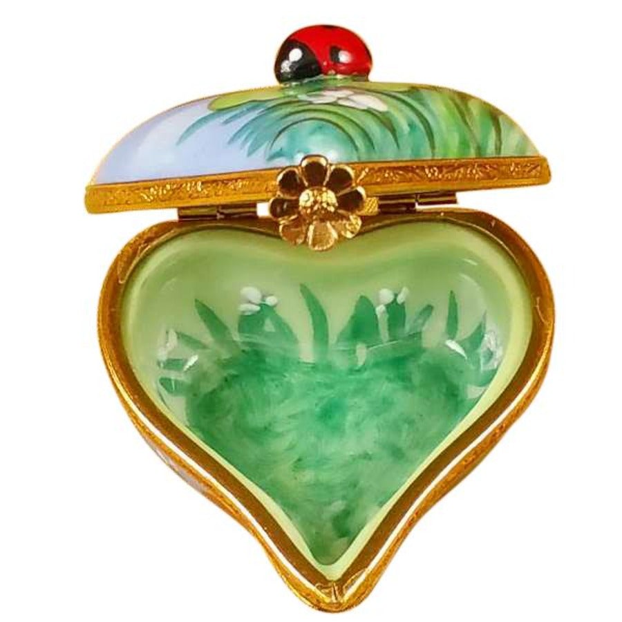 Ladybug on Four-Leaf Clover Heart Limoges