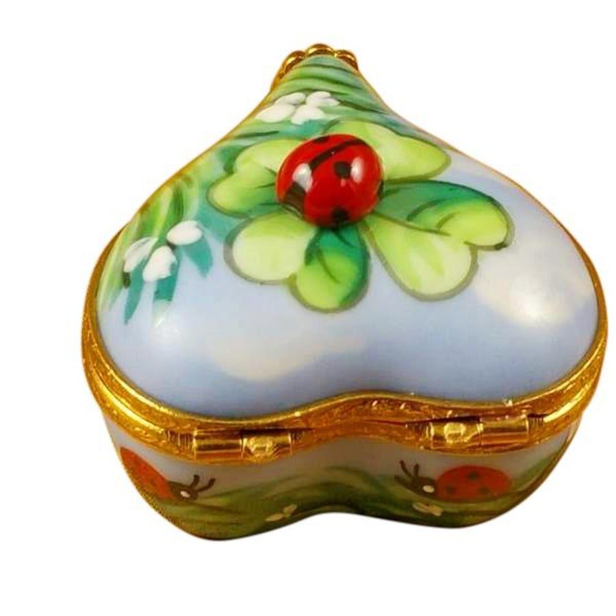 Ladybug on Four-Leaf Clover Heart Limoges