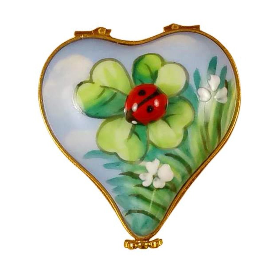 Ladybug on Four-Leaf Clover Heart Limoges