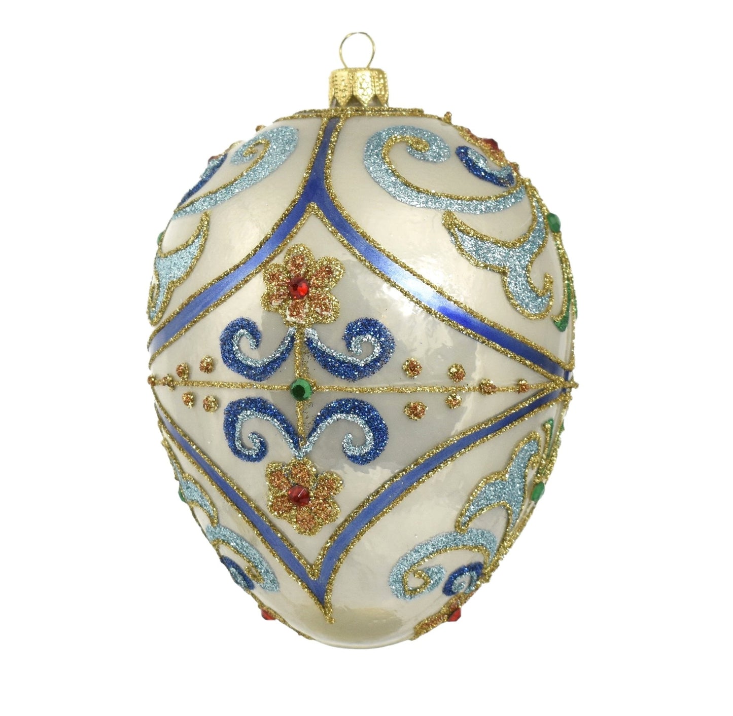 Champagne Egg with Blue Green Flourishes Ornament