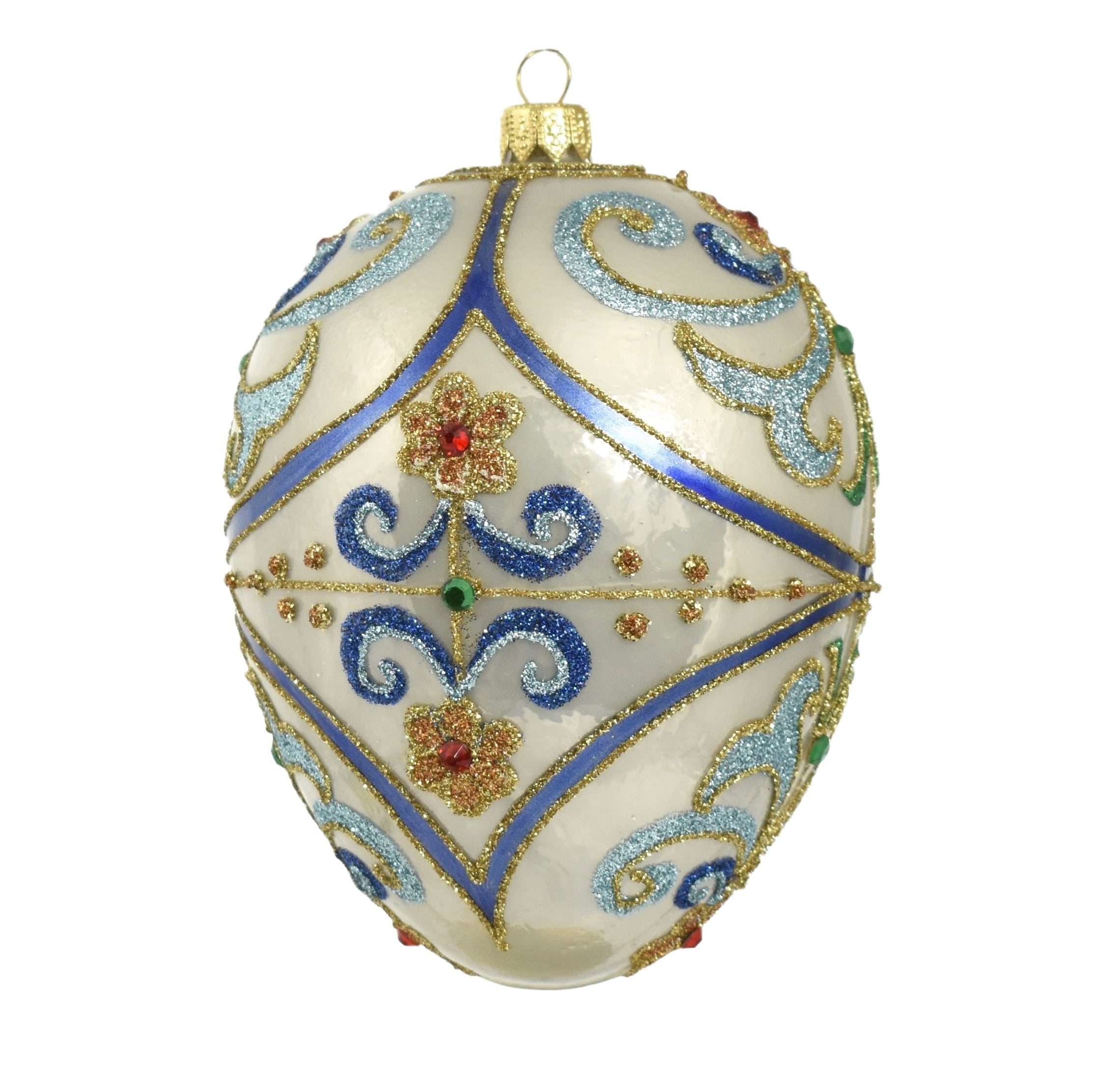 Champagne Egg with Blue Green Flourishes Ornament