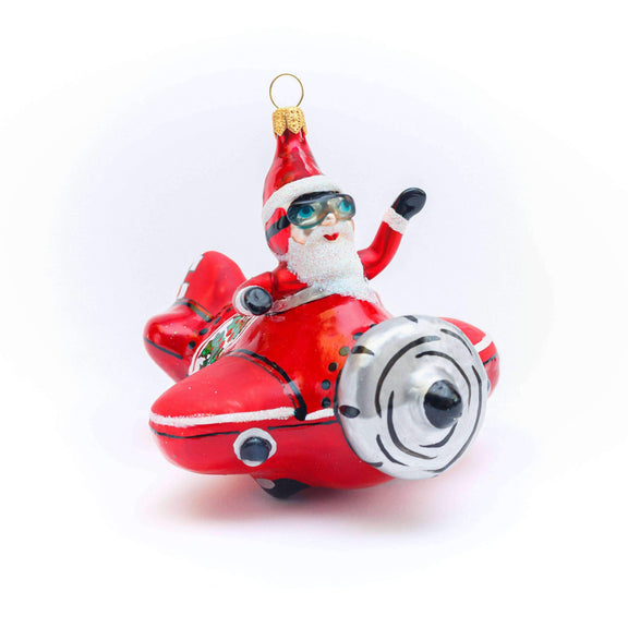 Santa in Airplane Ornament