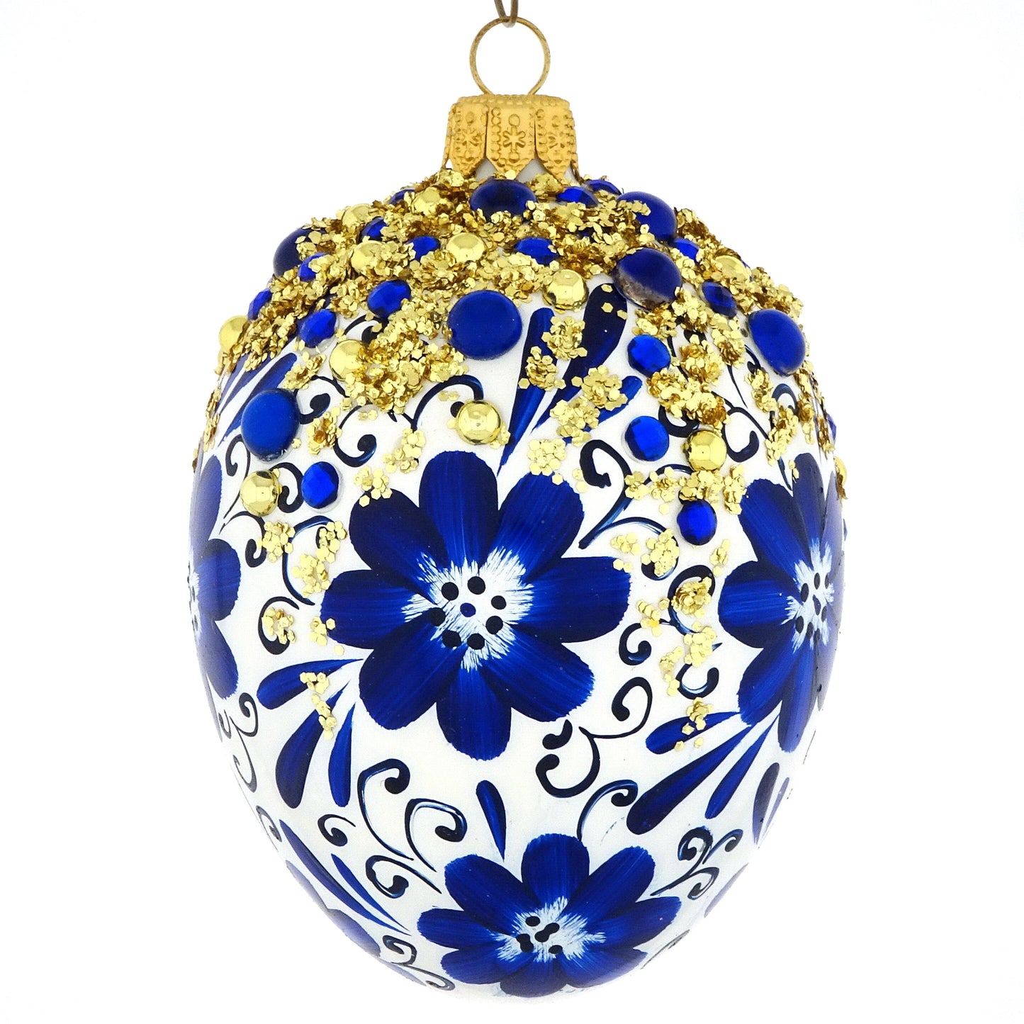 Blue & White Floral Egg Ornament