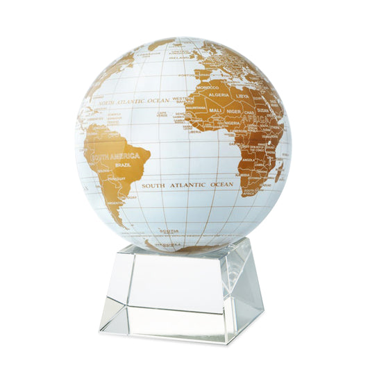 Earth Globe on Crystal Base, White Gold