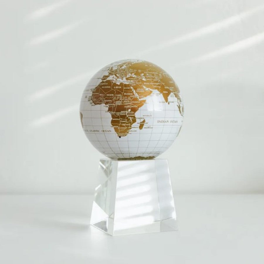 Earth Globe on Crystal Base, White Gold