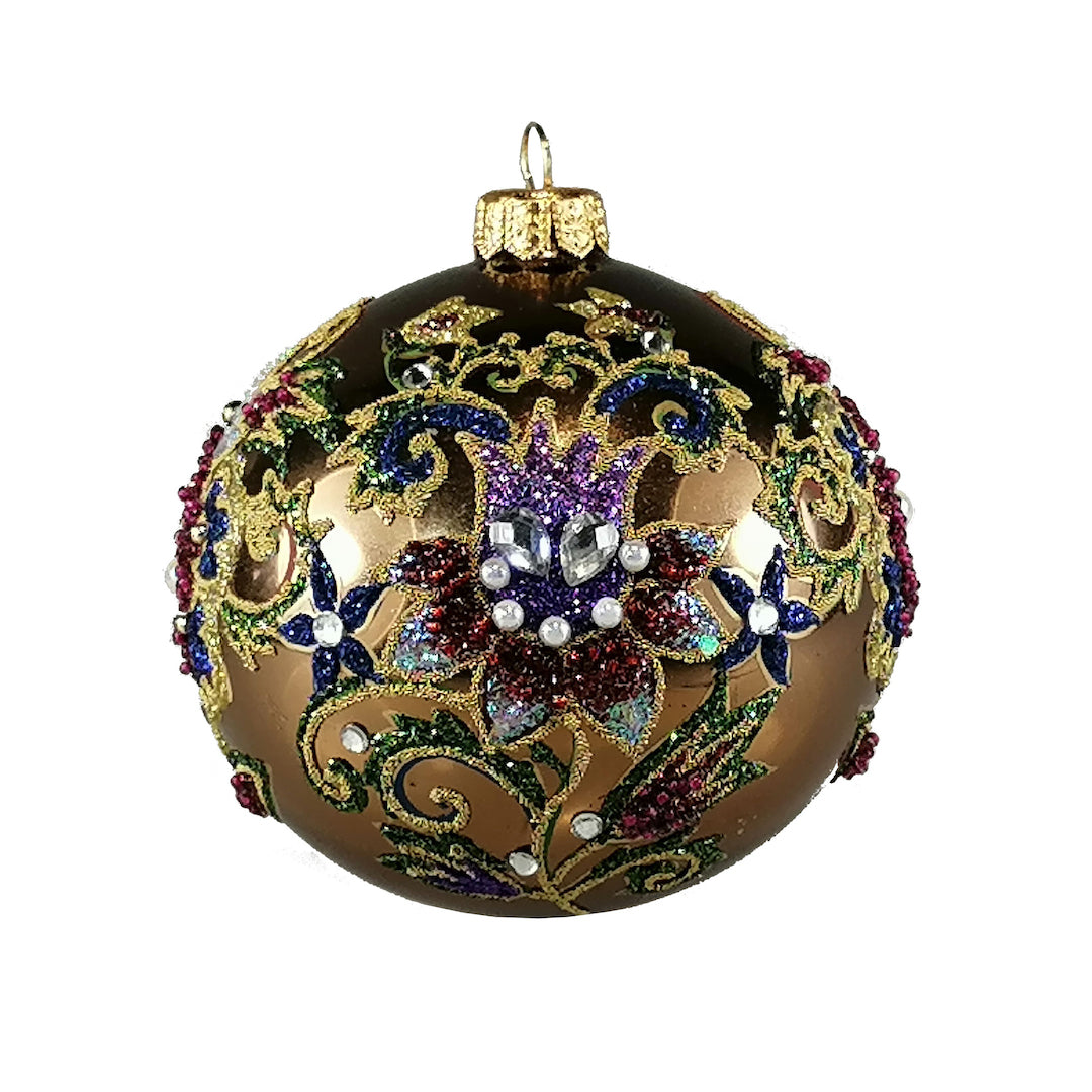 Florals on Gold Ball Ornament