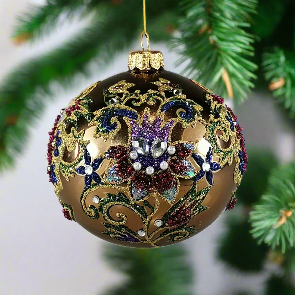 Florals on Gold Ball Ornament