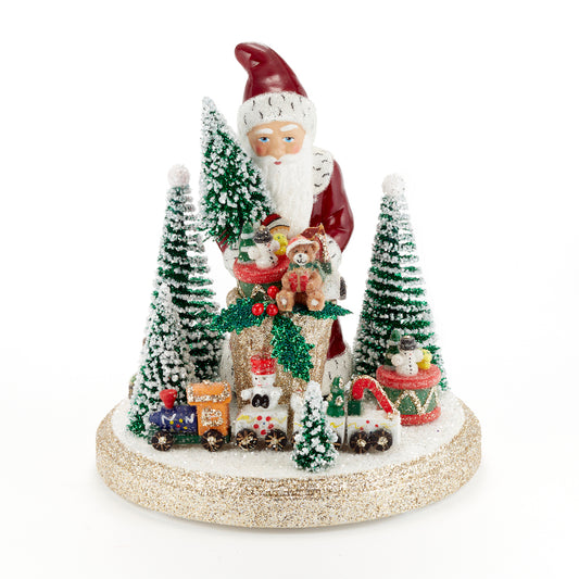 Ino Schaller Burgundy Santa with Train & Trees