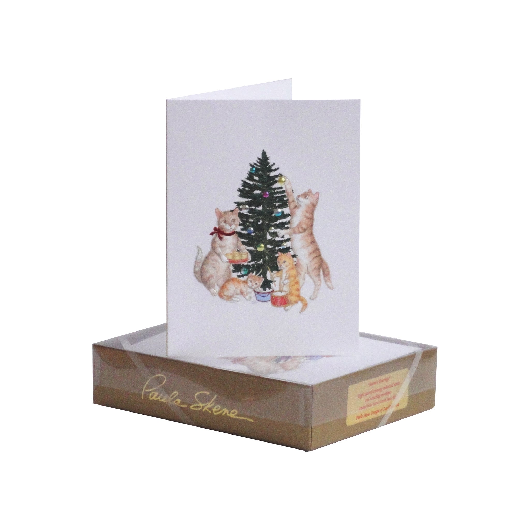 Paula Skene Cats Decorating Tree Holiday Cards, Set of 8