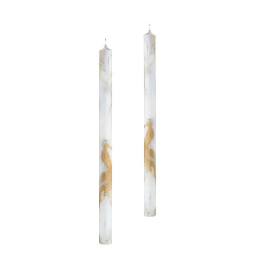 Jinglenog Marbled Taper Candles, Set of 2 Bianco