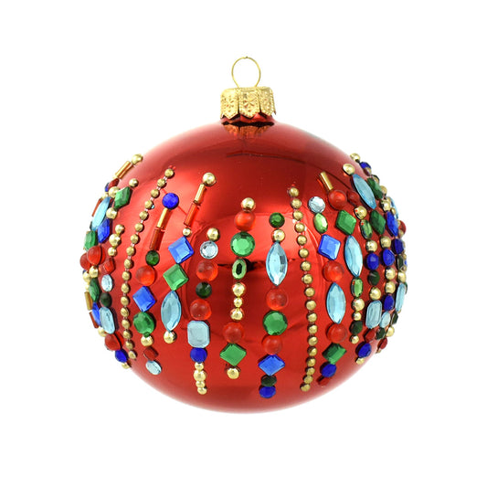 Multi-Color Jeweled Red Ball Ornament