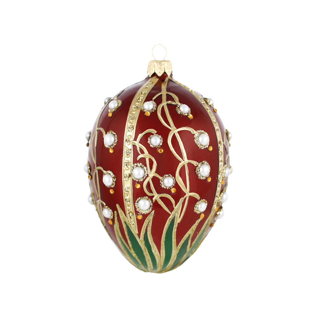 Burgundy Lilies of the Valley Egg Ornament