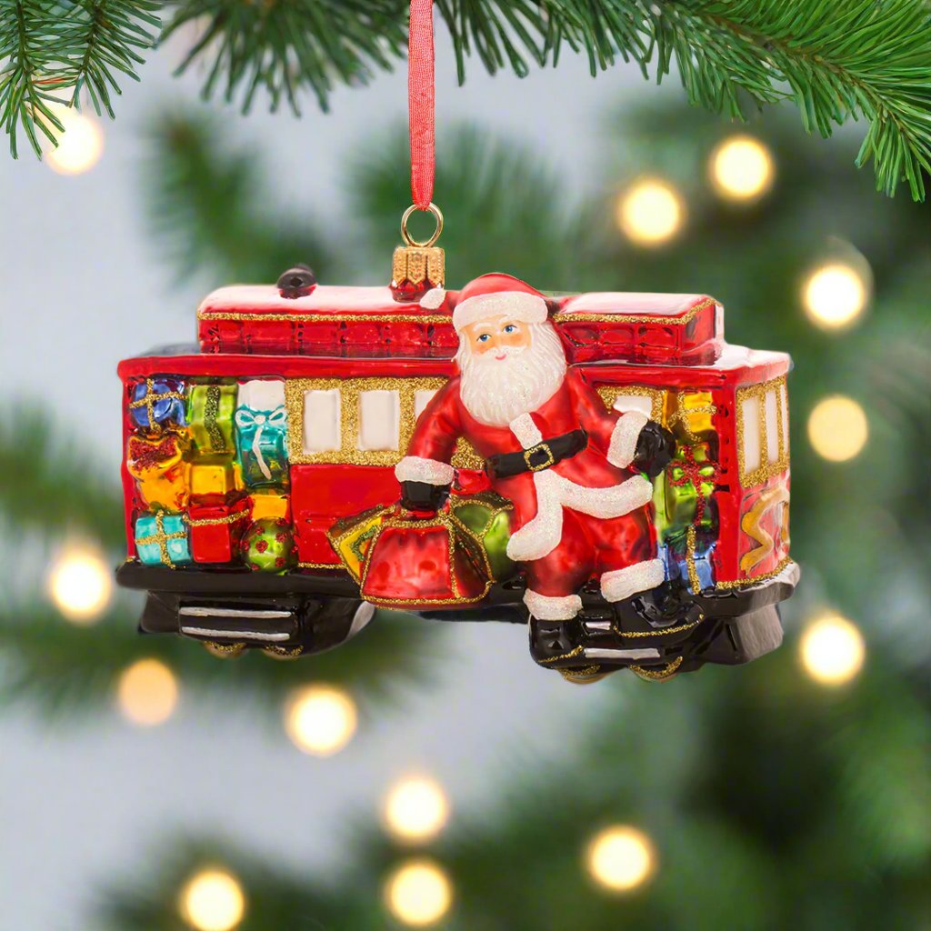 Santa on Cable Car Ornament