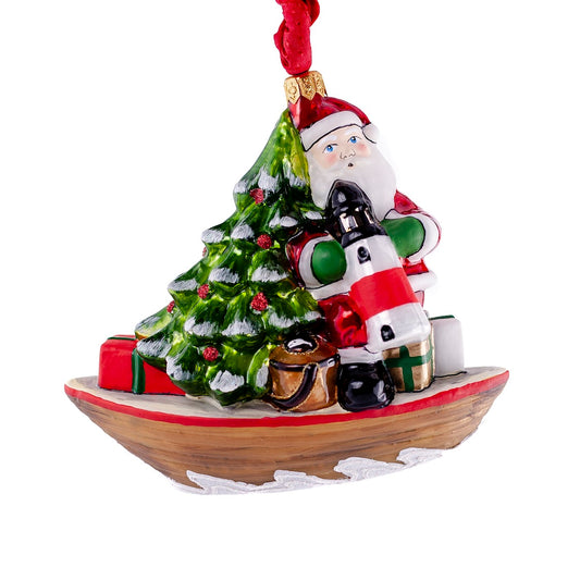 Vaillancourt Nantucket Santa on Boat Ornament